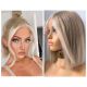 TAYLOR, MEDIUM BLONDE BOB CUT  w/ FACE FRAMING HIGHLIGHTS, DELUXE LACE WIG